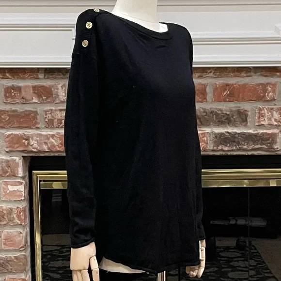 MICHAEL Michael Kors black top w/shoulder buttons/ M/Excellent condition - Picture 3 of 10